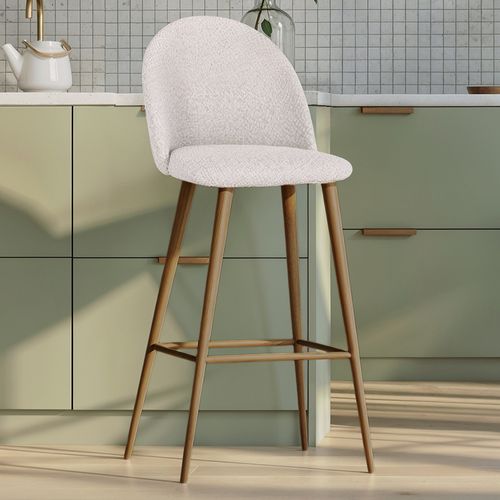 Tabouret En Bouclette Fausse Fourrure Tapissée - Boucles Blanches - Design - Bennett Blanc