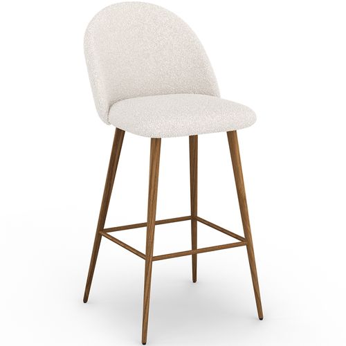 Tabouret En Bouclette Fausse Fourrure Tapissée - Boucles Blanches - Design - Bennett Blanc