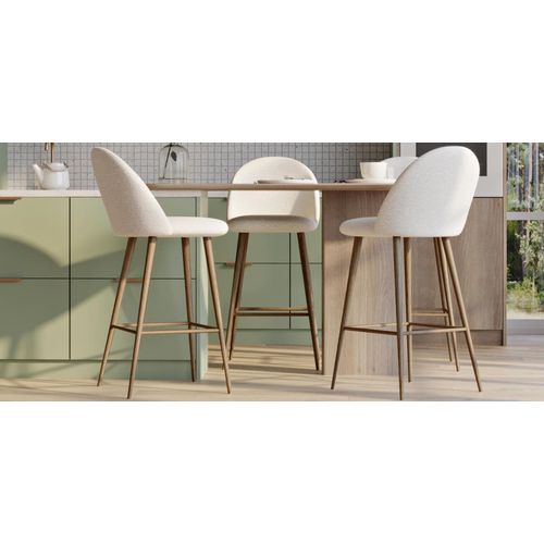 Tabouret En Bouclette Fausse Fourrure Tapissée - Boucles Blanches - Design - Bennett Blanc