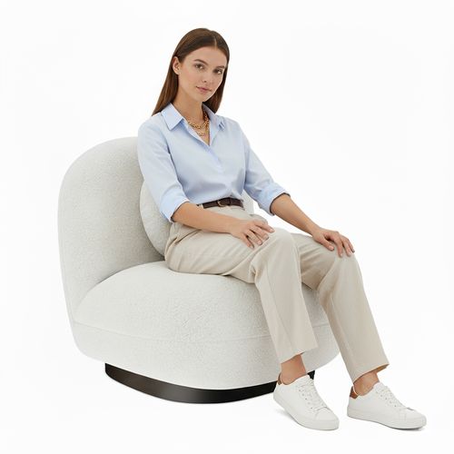 Fauteuil Tapissé En Bouclé Blanc - Pieds Noirs - Nuiba Blanc