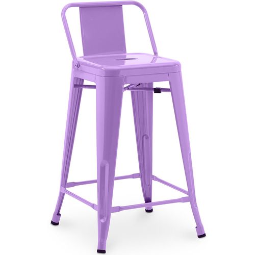 Tabouret De Bar Avec Dossier - Design Industriel - 60cm - - Metalix Violet Clair