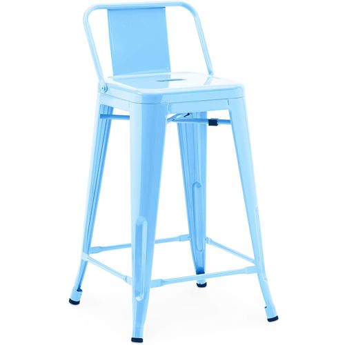 Tabouret De Bar Avec Dossier - Design Industriel - 60cm - - Metalix Bleu Pastel