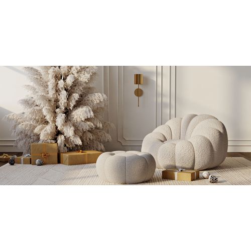 Fauteuil Pouf En Bouclette Fausse Fourrure Tapissée - Boucles Blanches - Calera Blanc