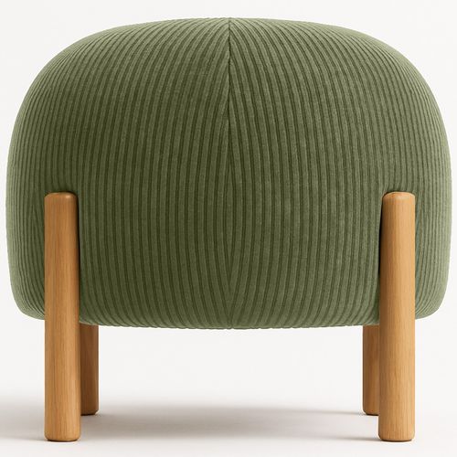 Pouf Rond Tapissé En Velours Côtelé Avec Pieds En Bois Naturel - Merv Olive