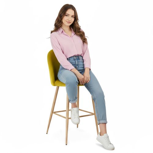 Tabouret Tapissé En Velours - Design Scandinave - Bennett Crème