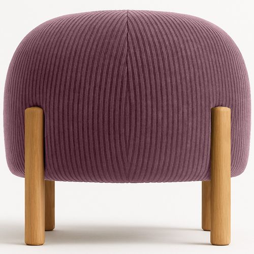 Pouf Rond Tapissé En Velours Côtelé Avec Pieds En Bois Naturel - Merv Vin