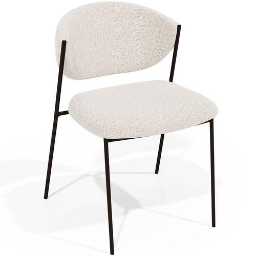 Chaise De Salle à Manger - Tapissée En Tissu Bouclé - Métal Noir - Vara Blanc