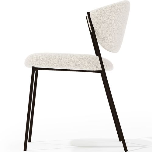 Chaise De Salle à Manger - Tapissée En Tissu Bouclé - Métal Noir - Vara Blanc