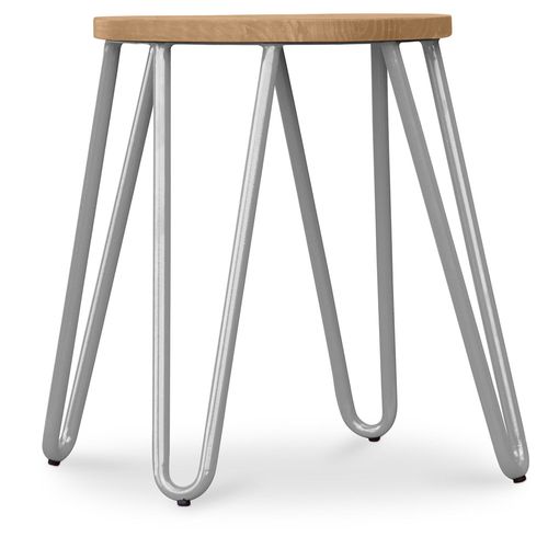 Tabouret Hairpin - 42cm - Bois Clair Et Métal Gris Clair