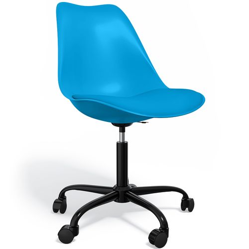 Chaise De Bureau Pivotante Tulip Avec Roulettes - Structure Noire Turquoise