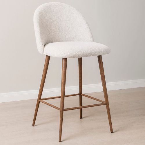 Tabouret Tapissé En Tissu Bouclé - Design Scandinave - 66 Cm - Bennett Blanc