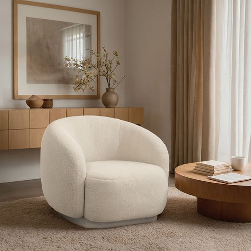 Fauteuil Tapissé En Tissu Bouclé - Design Courbé - Wendry Blanc