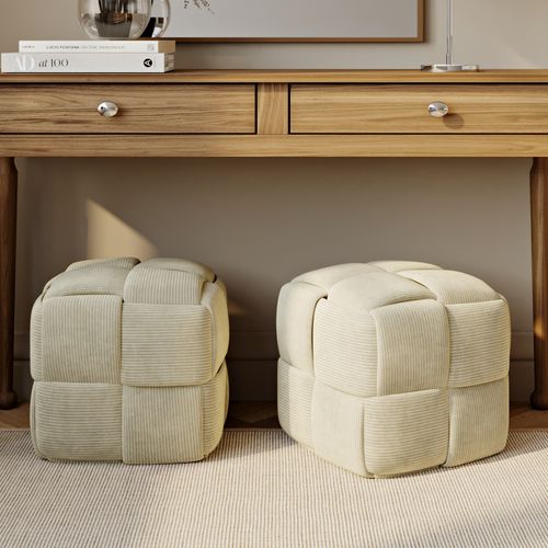 Pouf Carré Tapissé En Velours Côtelé - Design Moderne - Dice Moutarde