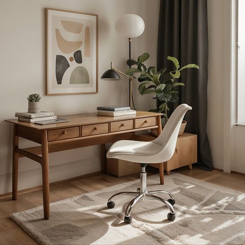 Chaise De Bureau à Roulettes Tapissée - Tulipe Beige