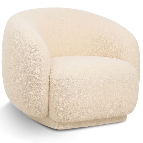 Fauteuil Tapissé En Tissu Bouclé - Design Courbé - Wendry Crème