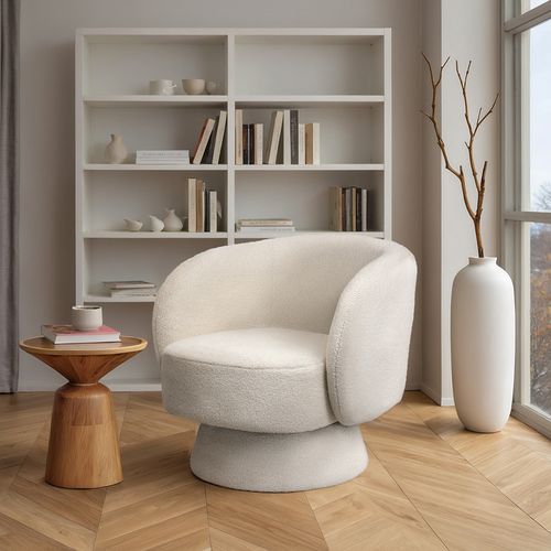 Fauteuil Tapissé En Tissu Bouclé - Design Courbé - Lilo Blanc