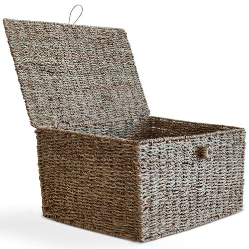 Panier En Fibre Naturelle Avec Couvercle - 40x30cm - Vernui Marron