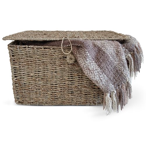 Panier En Fibre Naturelle Avec Couvercle - 40x30cm - Vernui Marron