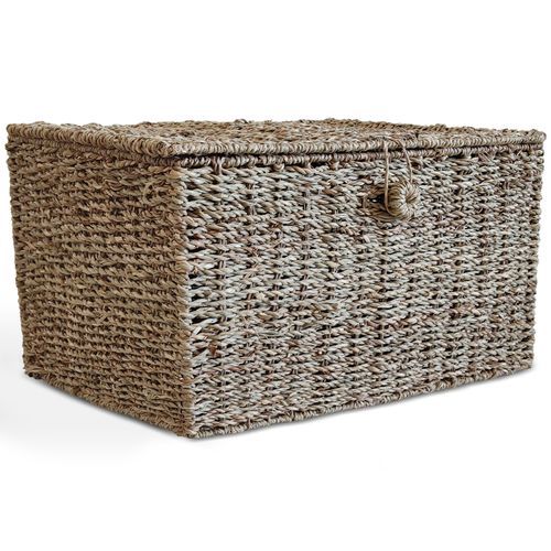 Panier En Fibre Naturelle Avec Couvercle - 40x30cm - Vernui Marron