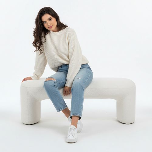 Banc Tapissé En Tissu Bouclé - Loriel Blanc
