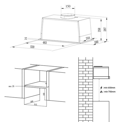 Hotte Encastrable Cbcb5931b-ow 52cm, Commande Gestuelle et Tactile, Silencieuse