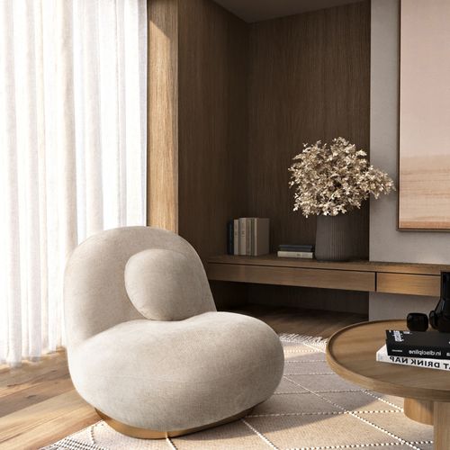 Fauteuil Design Courbe Style Contemporain Rembourré En Chenille - Nuiba Moutarde