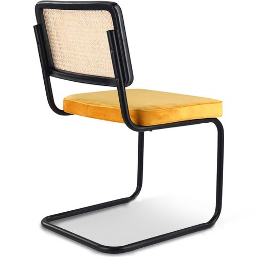 Chaise De Salle à Manger - Tapissée En Velours - Bois Et Rotin - New Edition - Nema Orange Rougeâtre