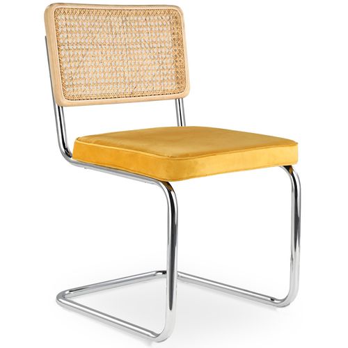 Chaise De Salle à Manger - Tapissée De Velours - Bois Et Rotin - New Edition - Wanda Vert Foncé