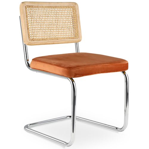 Chaise De Salle à Manger - Tapissée De Velours - Bois Et Rotin - New Edition - Wanda Orange Rougeâtr