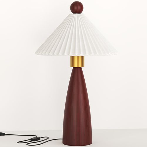 Lampe De Table Avec Base En Bois Et Abat-jour En Ciment Blanc - Lumivie Marron