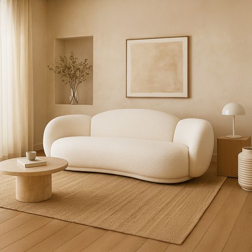 Canapé Courbe Rembourré En Bouclé Blanc – Design Moderne Et Élégant - Boreli Blanc