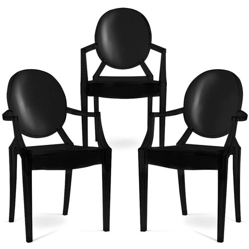 Pack De 3 Chaise De Salle à Manger Transparente - Design Avec Accoudoir - Louis King Noir