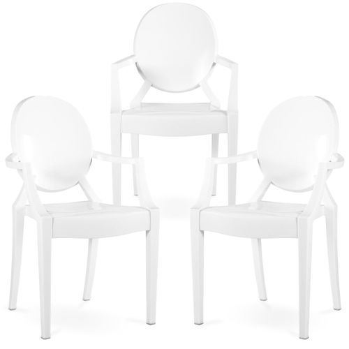 Pack De 3 Chaise De Salle à Manger Transparente - Design Avec Accoudoir - Louis King Blanc