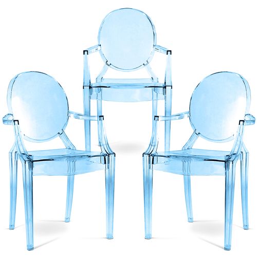 Pack De 3 Chaise De Salle à Manger Transparente - Design Avec Accoudoir - Louis King Bleu Transparen