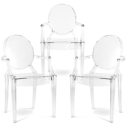 Pack De 3 Chaise De Salle à Manger Transparente - Design Avec Accoudoir - Louis King Rouge Transpare