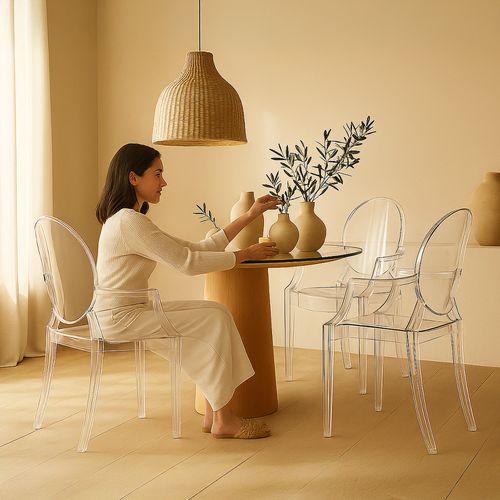 Pack De 3 Chaise De Salle à Manger Transparente - Design Avec Accoudoir - Louis King Rouge Transpare