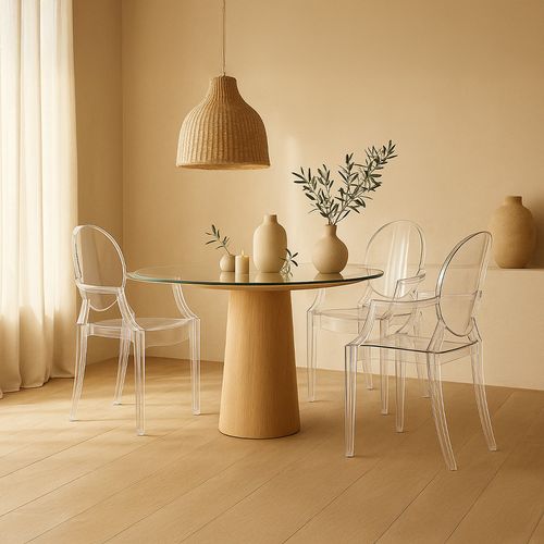 Pack De 3 Chaise De Salle à Manger Transparente - Design Avec Accoudoir - Louis King Gris Transparen