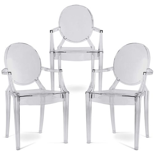 Pack De 3 Chaise De Salle à Manger Transparente - Design Avec Accoudoir - Louis King Gris Transparen