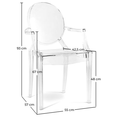 Pack De 3 Chaise De Salle à Manger Transparente - Design Avec Accoudoir - Louis King Gris Transparen