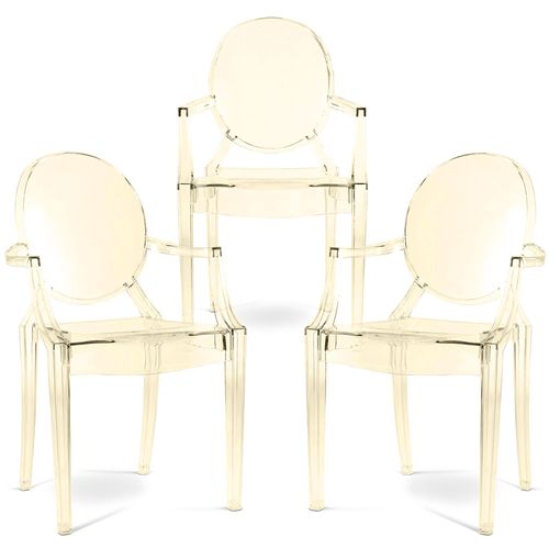 Pack De 3 Chaise De Salle à Manger Transparente - Design Avec Accoudoir - Louis King Ambre