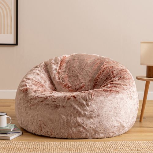 Pouf Poire Icon Fausse Fourrure Rose Poudré, Salon, Chambre, 85 X 85cm