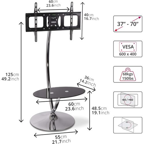 Meuble TV Pour Écran 37 à 70 Pouces Inclinaison -10° +15° Vesa 600x400 Mm Max 68kg TVs3f1