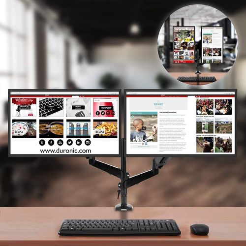 Dmg52 Support Double 2 Écrans Pour Bureau à Pince - Mécanisme à Gaz - Hauteur Ajustable - Inclinable