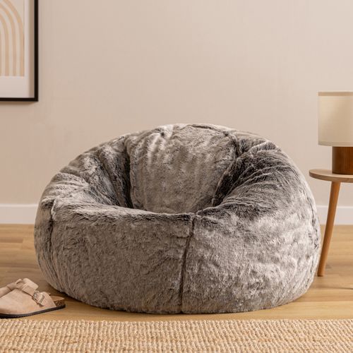 Pouf Poire Icon Fausse Fourrure Gris Loup, Salon, Chambre, 85 X 85cm