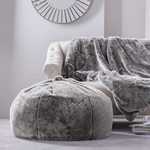 Pouf Poire Icon Fausse Fourrure Gris Loup, Salon, Chambre, 85 X 85cm