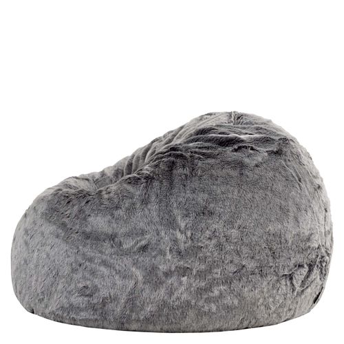Pouf Poire Icon Fausse Fourrure Gris Loup, Salon, Chambre, 85 X 85cm