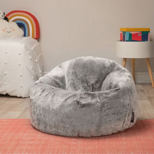 Pouf Poire Enfant Icon Fausse Fourrure Gris Loup, Chambre, Salon, 65 X 65cm