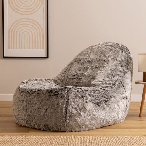 Pouf Icon Fausse Fourrure Gris Loup, Chambre, Salon, 110 X 95cm