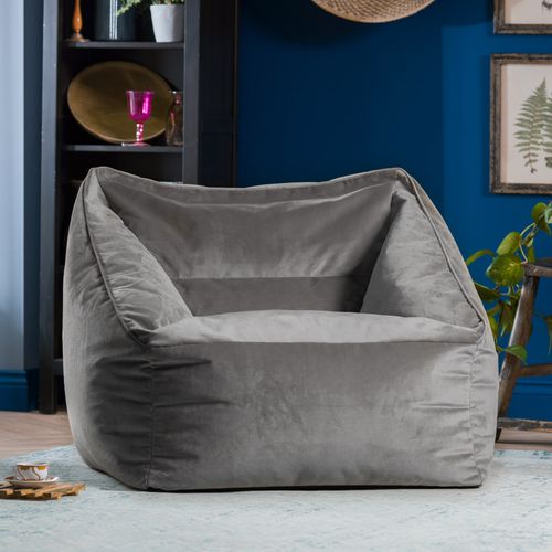 Pouf Fauteuil Natalia Velours Gris Anthracite, Salon, Chambre, 100 X 88cm