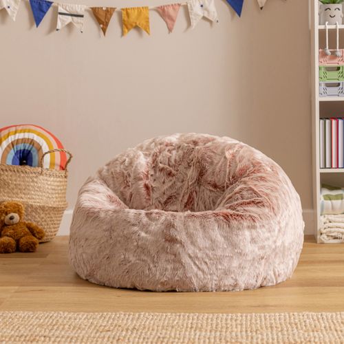 Pouf Poire Enfant Icon Fausse Fourrure Rose Poudré, Chambre, Salon, 65 X 65cm